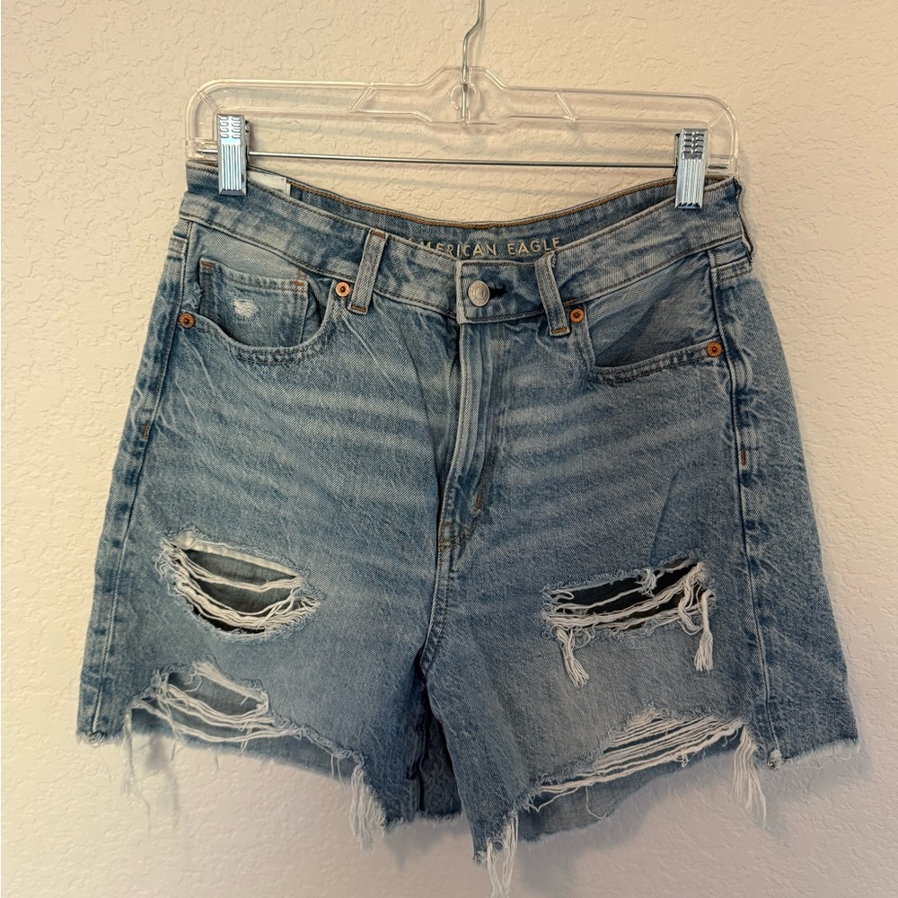American Eagle Outfitters Women's Light Blue Ripped Jean Shorts
